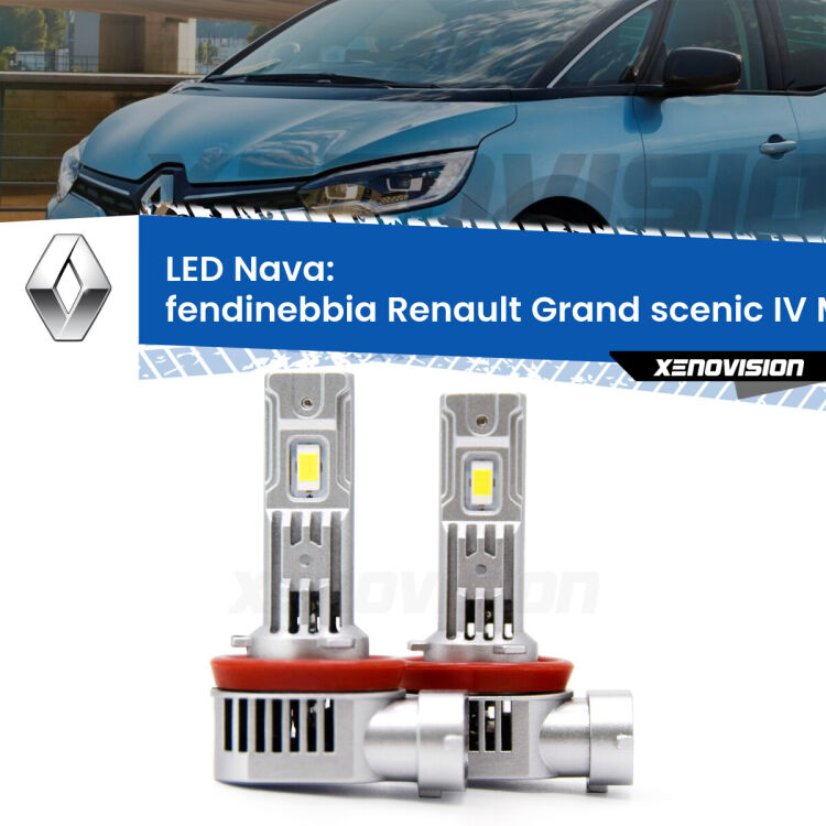 Fendinebbia LED Renault Grand scenic IV Mk4 2016 - 2022: Nava 20,000Lm <strong>Fendinebbia LED no-spie per Renault Grand scenic IV</strong> Mk4 2016 - 2022. Coppia lampade <strong>H11</strong>/H9/H8/H16(JP) modello Nava canbus, raffreddate a ventola.