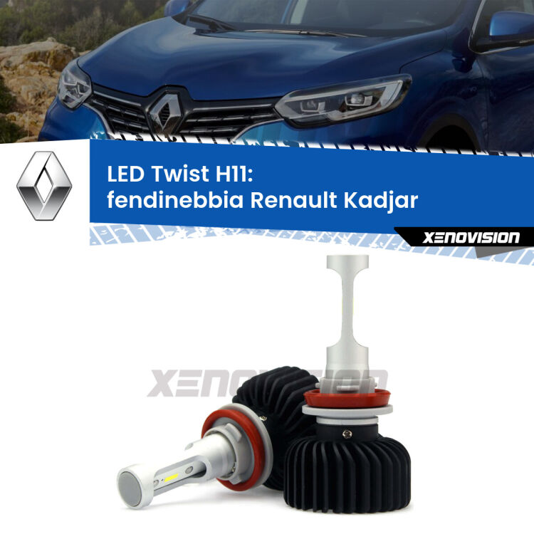 <strong>Kit fendinebbia LED</strong> H11 per <strong>Renault Kadjar</strong>  2015 - 2022. Compatte, impermeabili, senza ventola: praticamente indistruttibili. Top Quality.