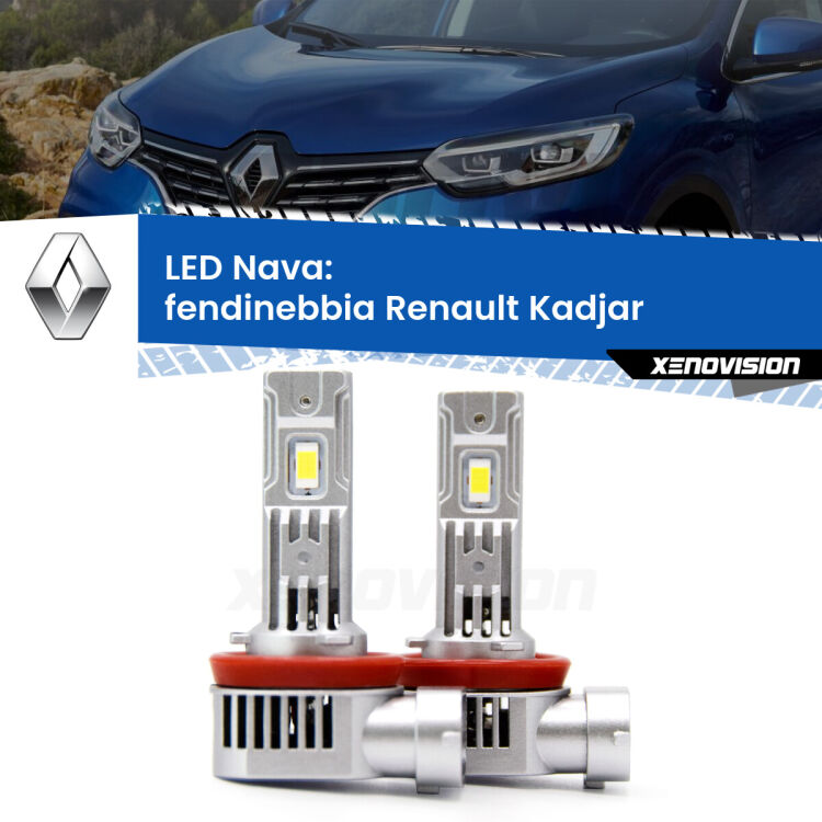 Fendinebbia LED Renault Kadjar  2015 - 2022: Nava 20,000Lm <strong>Fendinebbia LED no-spie per Renault Kadjar</strong>  2015 - 2022. Coppia lampade <strong>H11</strong>/H9/H8/H16(JP) modello Nava canbus, raffreddate a ventola.