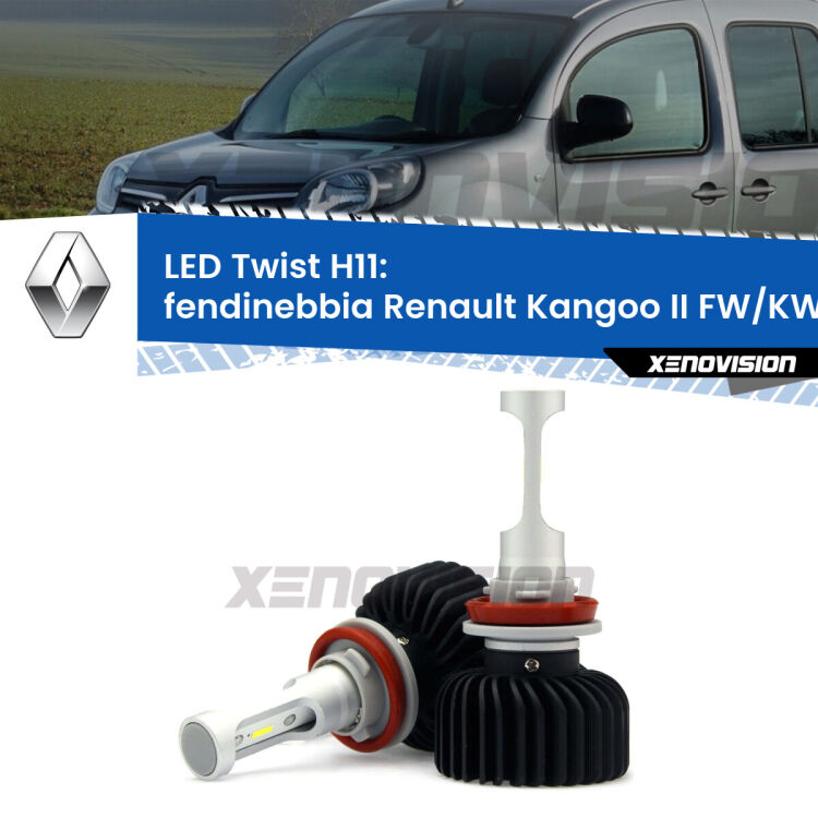 <strong>Kit fendinebbia LED</strong> H11 per <strong>Renault Kangoo II</strong> FW/KW 2008 in poi. Compatte, impermeabili, senza ventola: praticamente indistruttibili. Top Quality.