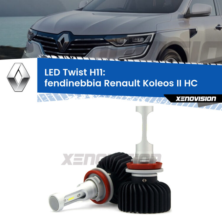 <strong>Kit fendinebbia LED</strong> H11 per <strong>Renault Koleos II</strong> HC 2016 in poi. Compatte, impermeabili, senza ventola: praticamente indistruttibili. Top Quality.