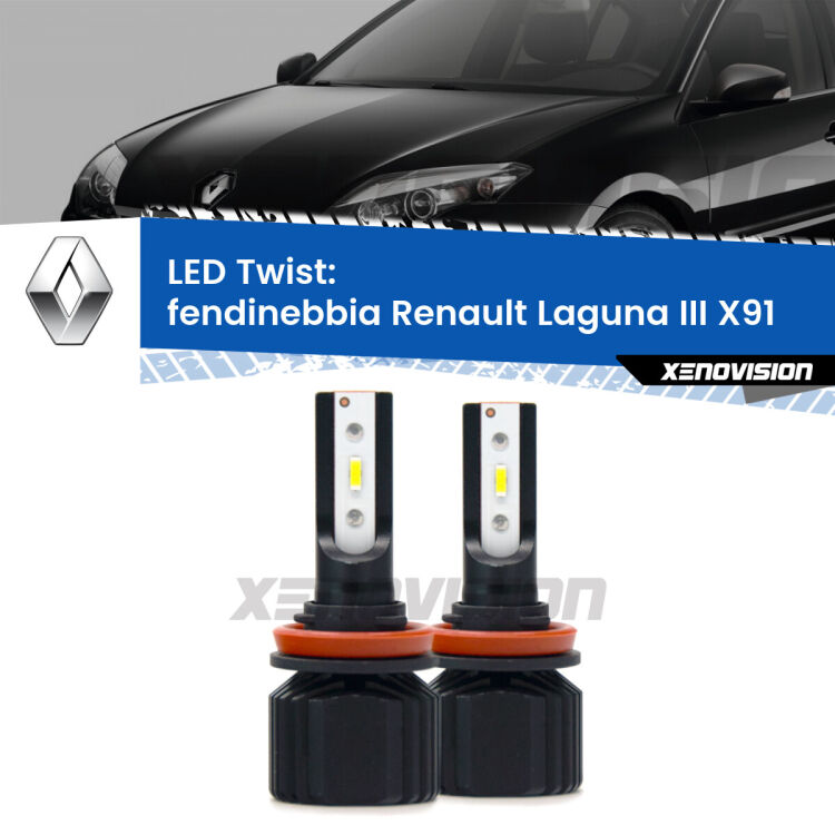 Fendinebbia LED Renault Laguna III X91 2007 - 2015: Twist 11,000Lm <strong>Kit fendinebbia LED</strong> per <strong>Renault Laguna III</strong> X91 2007 - 2015. Compatte, impermeabili, senza ventola: praticamente indistruttibili. Top Quality.