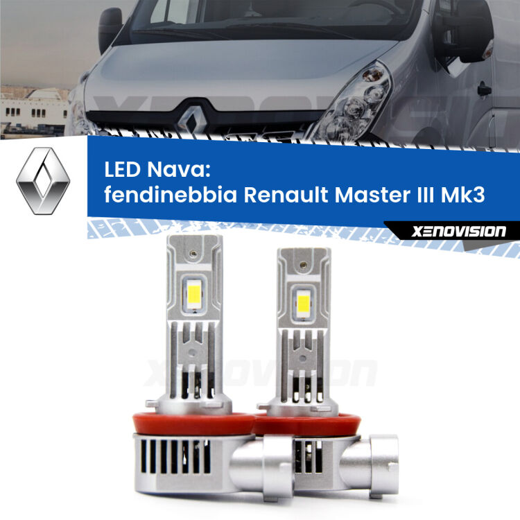 0 Fendinebbia LED Renault Master III Mk3 2010 in poi: Nava 20,000Lm <strong>Fendinebbia LED no-spie per Renault Master III</strong> Mk3 2010 in poi. Coppia lampade <strong>H11</strong>/H9/H8/H16(JP) modello Nava canbus, raffreddate a ventola.