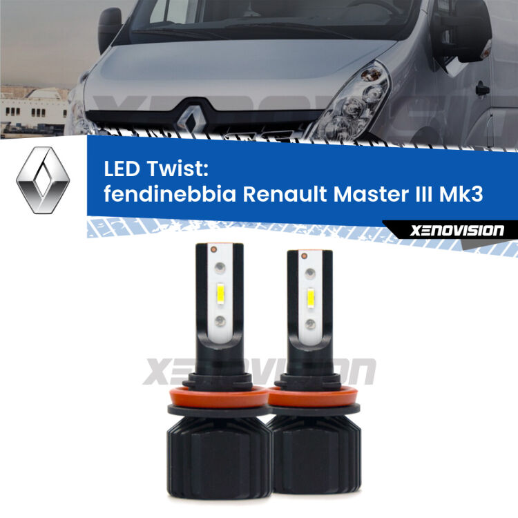 Fendinebbia LED Renault Master III Mk3 2010 in poi: Twist 11,000Lm <strong>Kit fendinebbia LED</strong> per <strong>Renault Master III</strong> Mk3 2010 in poi. Compatte, impermeabili, senza ventola: praticamente indistruttibili. Top Quality.