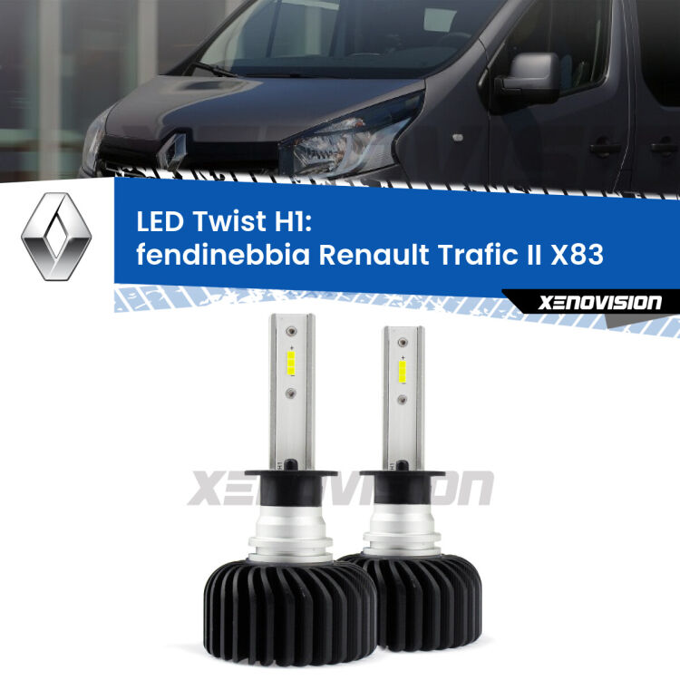 <strong>Kit fendinebbia LED</strong> H1 per <strong>Renault Trafic II</strong> X83 2001 - 2013. Compatte, impermeabili, senza ventola: praticamente indistruttibili. Top Quality.