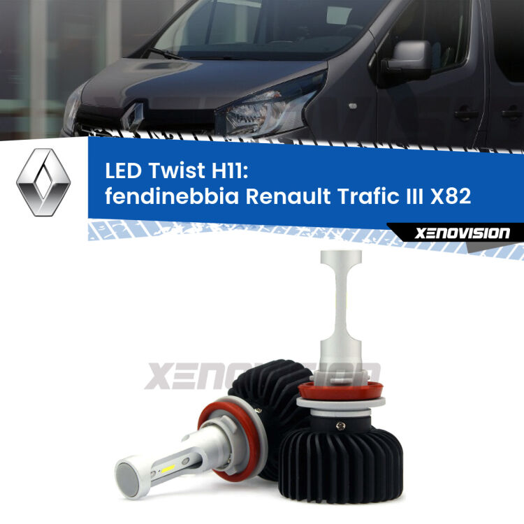 <strong>Kit fendinebbia LED</strong> H11 per <strong>Renault Trafic III</strong> X82 2014 in poi. Compatte, impermeabili, senza ventola: praticamente indistruttibili. Top Quality.