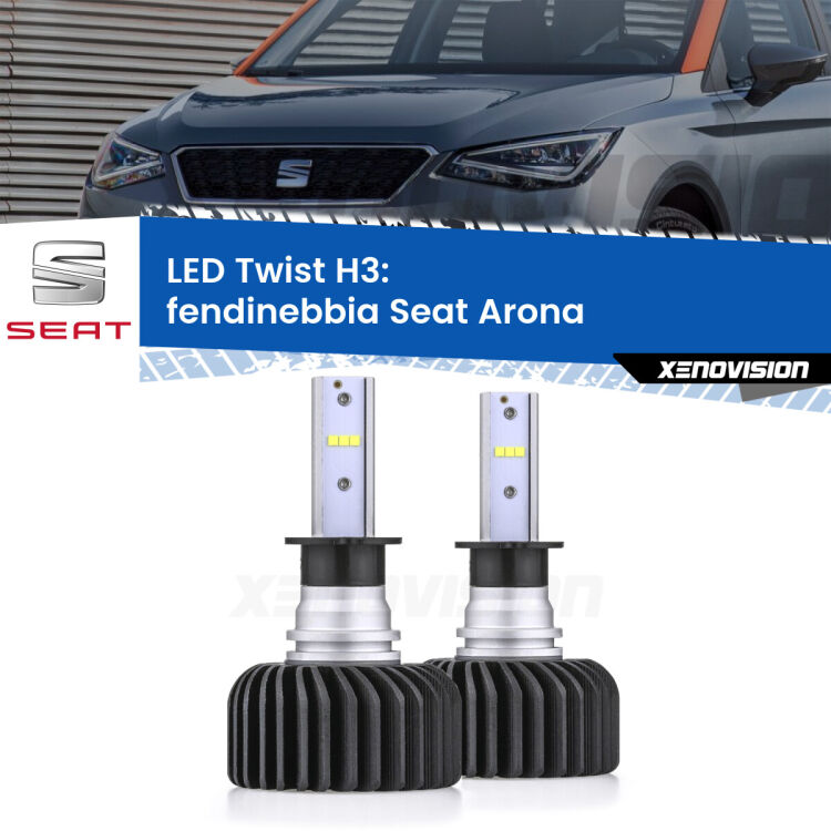 <strong>Kit fendinebbia LED</strong> H3 per <strong>Seat Arona</strong>  2017 in poi. Compatte, impermeabili, senza ventola: praticamente indistruttibili. Top Quality.