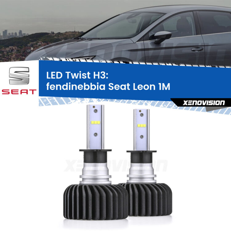 <strong>Kit fendinebbia LED</strong> H3 per <strong>Seat Leon</strong> 1M 1999 - 2006. Compatte, impermeabili, senza ventola: praticamente indistruttibili. Top Quality.