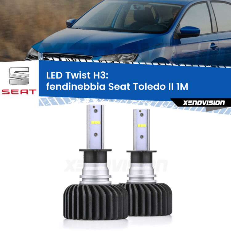 <strong>Kit fendinebbia LED</strong> H3 per <strong>Seat Toledo II</strong> 1M 1998 - 2006. Compatte, impermeabili, senza ventola: praticamente indistruttibili. Top Quality.