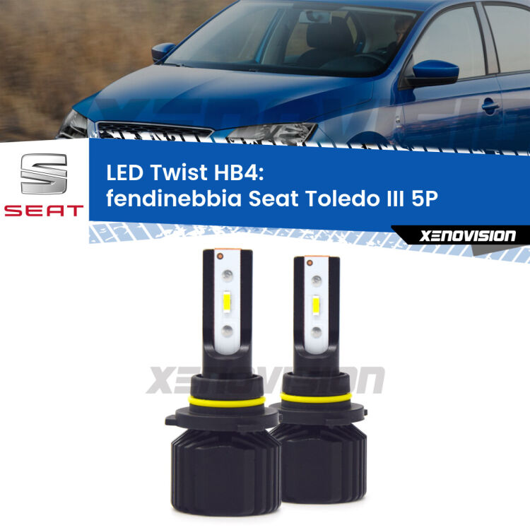 <strong>Kit fendinebbia LED</strong> HB4 per <strong>Seat Toledo III</strong> 5P 2004 - 2009. Compatte, impermeabili, senza ventola: praticamente indistruttibili. Top Quality.
