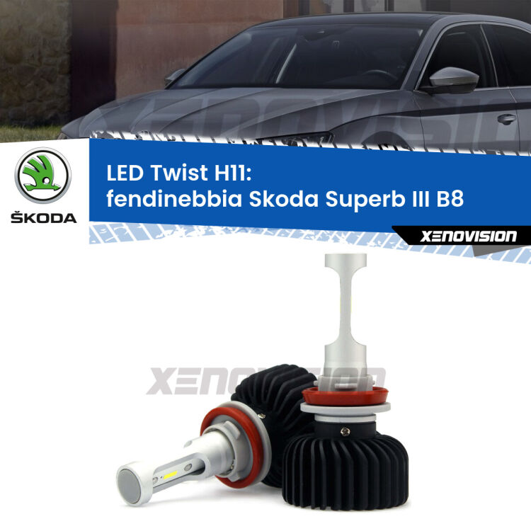 <strong>Kit fendinebbia LED</strong> H11 per <strong>Skoda Superb III</strong> B8 2015 in poi. Compatte, impermeabili, senza ventola: praticamente indistruttibili. Top Quality.