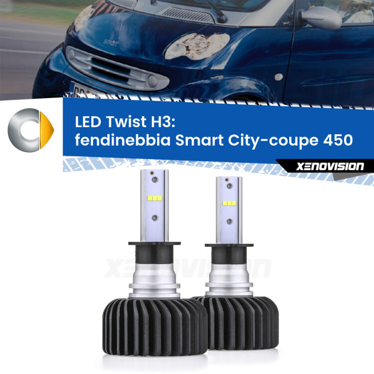 <strong>Kit fendinebbia LED</strong> H3 per <strong>Smart City-coupe</strong> 450 1998 - 2004. Compatte, impermeabili, senza ventola: praticamente indistruttibili. Top Quality.