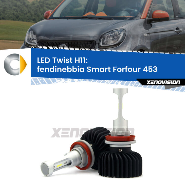 <strong>Kit fendinebbia LED</strong> H11 per <strong>Smart Forfour</strong> 453 2014 in poi. Compatte, impermeabili, senza ventola: praticamente indistruttibili. Top Quality.