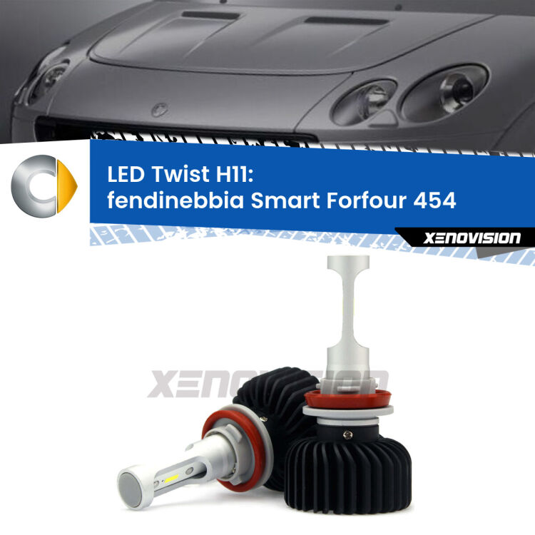 <strong>Kit fendinebbia LED</strong> H11 per <strong>Smart Forfour</strong> 454 2004 - 2006. Compatte, impermeabili, senza ventola: praticamente indistruttibili. Top Quality.