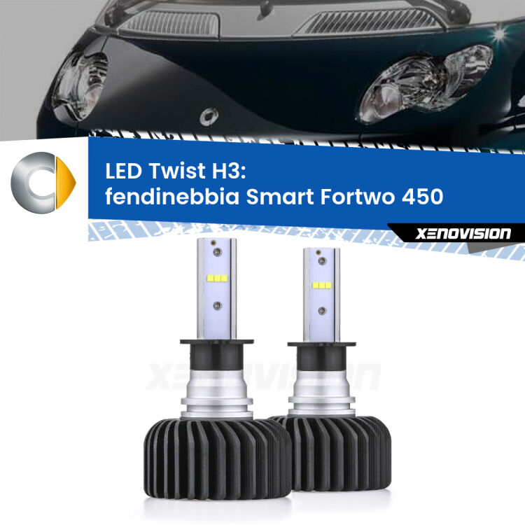 <strong>Kit fendinebbia LED</strong> H3 per <strong>Smart Fortwo</strong> 450 2004 - 2007. Compatte, impermeabili, senza ventola: praticamente indistruttibili. Top Quality.