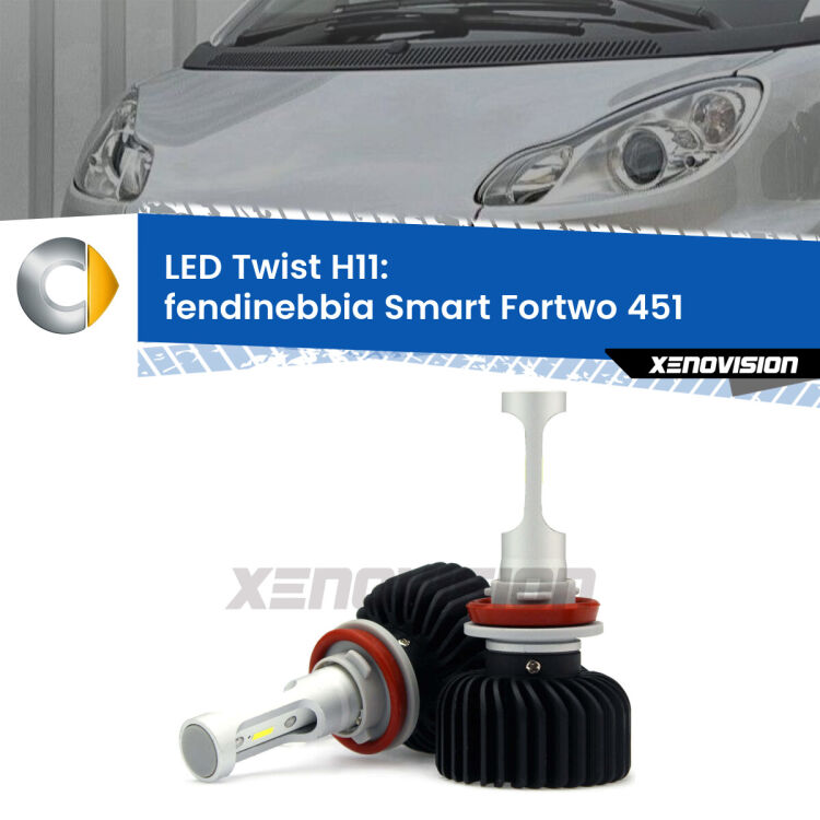 <strong>Kit fendinebbia LED</strong> H11 per <strong>Smart Fortwo</strong> 451 2007 - 2014. Compatte, impermeabili, senza ventola: praticamente indistruttibili. Top Quality.