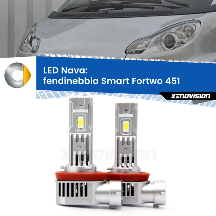 Fendinebbia LED Smart Fortwo 451 2007 - 2014: Nava 20,000Lm <strong>Fendinebbia LED no-spie per Smart Fortwo</strong> 451 2007 - 2014. Coppia lampade <strong>H11</strong>/H9/H8/H16(JP) modello Nava canbus, raffreddate a ventola.