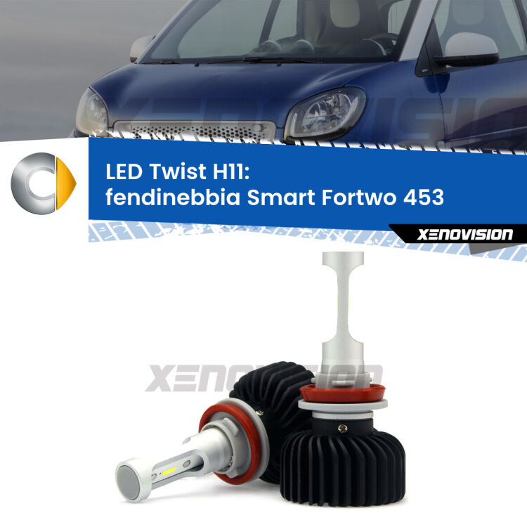 <strong>Kit fendinebbia LED</strong> H11 per <strong>Smart Fortwo</strong> 453 2014 in poi. Compatte, impermeabili, senza ventola: praticamente indistruttibili. Top Quality.
