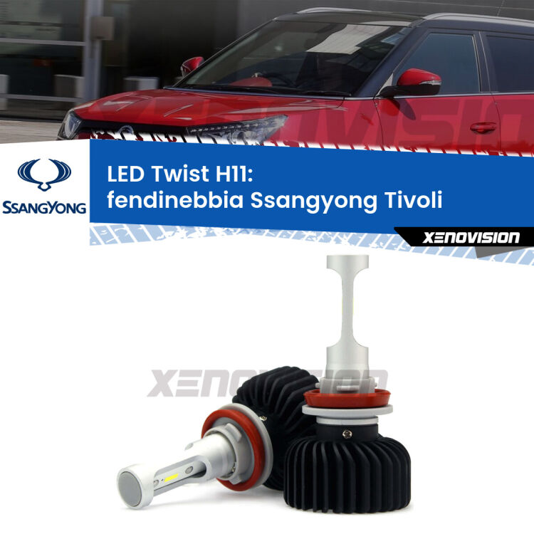 <strong>Kit fendinebbia LED</strong> H11 per <strong>Ssangyong Tivoli</strong>  2015 in poi. Compatte, impermeabili, senza ventola: praticamente indistruttibili. Top Quality.
