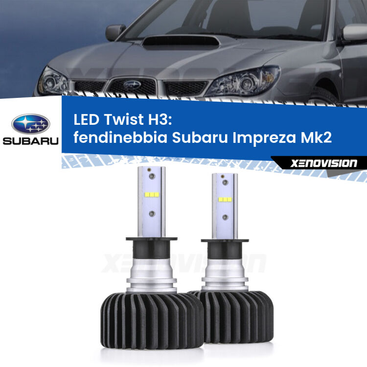 <strong>Kit fendinebbia LED</strong> H3 per <strong>Subaru Impreza</strong> Mk2 2000 - 2006. Compatte, impermeabili, senza ventola: praticamente indistruttibili. Top Quality.