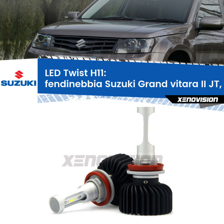 <strong>Kit fendinebbia LED</strong> H11 per <strong>Suzuki Grand vitara II</strong> JT, TE, TD 2005 - 2015. Compatte, impermeabili, senza ventola: praticamente indistruttibili. Top Quality.