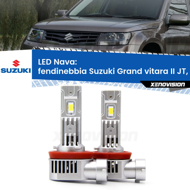 Fendinebbia LED Suzuki Grand vitara II JT, TE, TD 2005 - 2015: Nava 20,000Lm <strong>Fendinebbia LED no-spie per Suzuki Grand vitara II</strong> JT, TE, TD 2005 - 2015. Coppia lampade <strong>H11</strong>/H9/H8/H16(JP) modello Nava canbus, raffreddate a ventola.