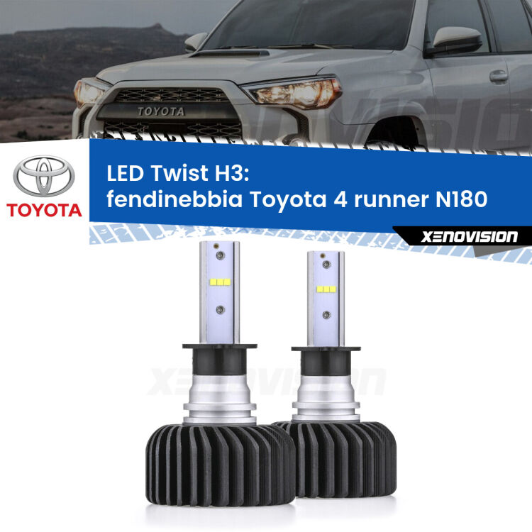 <strong>Kit fendinebbia LED</strong> H3 per <strong>Toyota 4 runner</strong> N180 1995 - 2002. Compatte, impermeabili, senza ventola: praticamente indistruttibili. Top Quality.