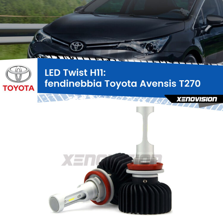<strong>Kit fendinebbia LED</strong> H11 per <strong>Toyota Avensis</strong> T270 2009 - 2018. Compatte, impermeabili, senza ventola: praticamente indistruttibili. Top Quality.