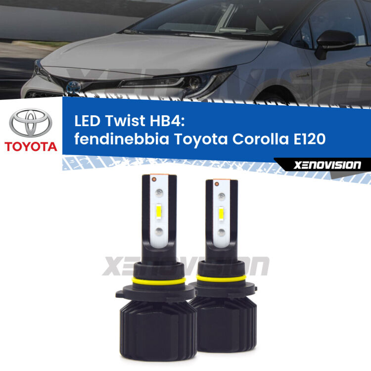 Fendinebbia LED Toyota Corolla E120 2002 - 2004: HB4 11,000Lm <strong>Kit fendinebbia LED</strong> HB4 per <strong>Toyota Corolla</strong> E120 2002 - 2004. Compatte, impermeabili, senza ventola: praticamente indistruttibili. Top Quality.