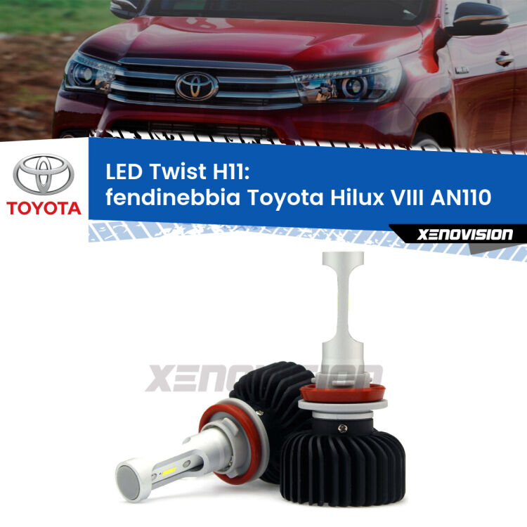 <strong>Kit fendinebbia LED</strong> H11 per <strong>Toyota Hilux VIII</strong> AN110 2015 in poi. Compatte, impermeabili, senza ventola: praticamente indistruttibili. Top Quality.