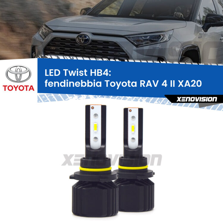 Fendinebbia LED Toyota RAV 4 II XA20 2000 - 2005: HB4 11,000Lm <strong>Kit fendinebbia LED</strong> HB4 per <strong>Toyota RAV 4 II</strong> XA20 2000 - 2005. Compatte, impermeabili, senza ventola: praticamente indistruttibili. Top Quality.