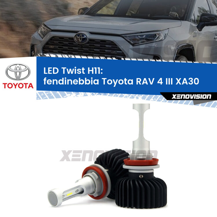<strong>Kit fendinebbia LED</strong> H11 per <strong>Toyota RAV 4 III</strong> XA30 2005 - 2014. Compatte, impermeabili, senza ventola: praticamente indistruttibili. Top Quality.