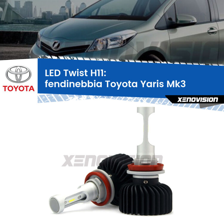 <strong>Kit fendinebbia LED</strong> H11 per <strong>Toyota Yaris</strong> Mk3 2010 - 2019. Compatte, impermeabili, senza ventola: praticamente indistruttibili. Top Quality.