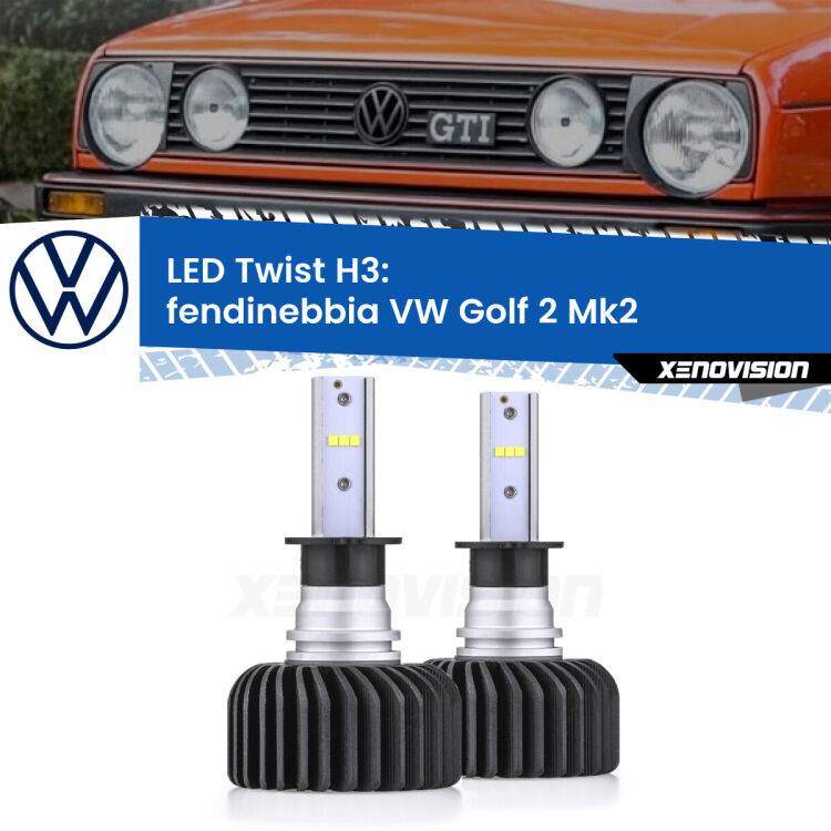 <strong>Kit fendinebbia LED</strong> H3 per <strong>VW Golf 2</strong> Mk2 1983 - 1990. Compatte, impermeabili, senza ventola: praticamente indistruttibili. Top Quality.
