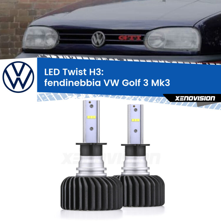<strong>Kit fendinebbia LED</strong> H3 per <strong>VW Golf 3</strong> Mk3 1991 - 1997. Compatte, impermeabili, senza ventola: praticamente indistruttibili. Top Quality.