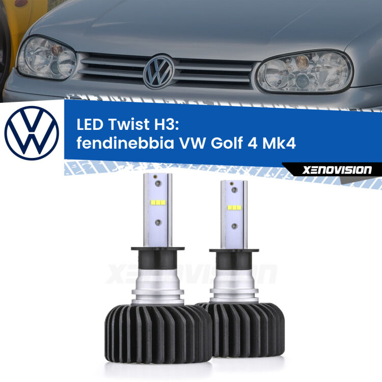 <strong>Kit fendinebbia LED</strong> H3 per <strong>VW Golf 4</strong> Mk4 1997 - 2005. Compatte, impermeabili, senza ventola: praticamente indistruttibili. Top Quality.