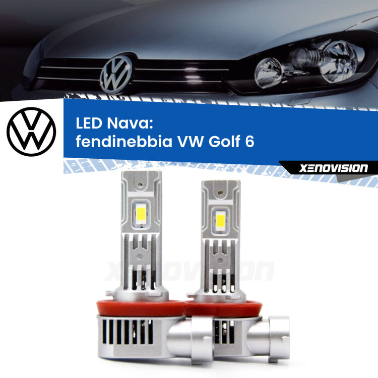 0 Fendinebbia LED VW Golf 6 2012 - 2011: Nava 20,000Lm <strong>Fendinebbia LED no-spie per VW Golf 6</strong> 2012 - 2011. Coppia lampade <strong>H11</strong>/H9/H8/H16(JP) modello Nava canbus, raffreddate a ventola.