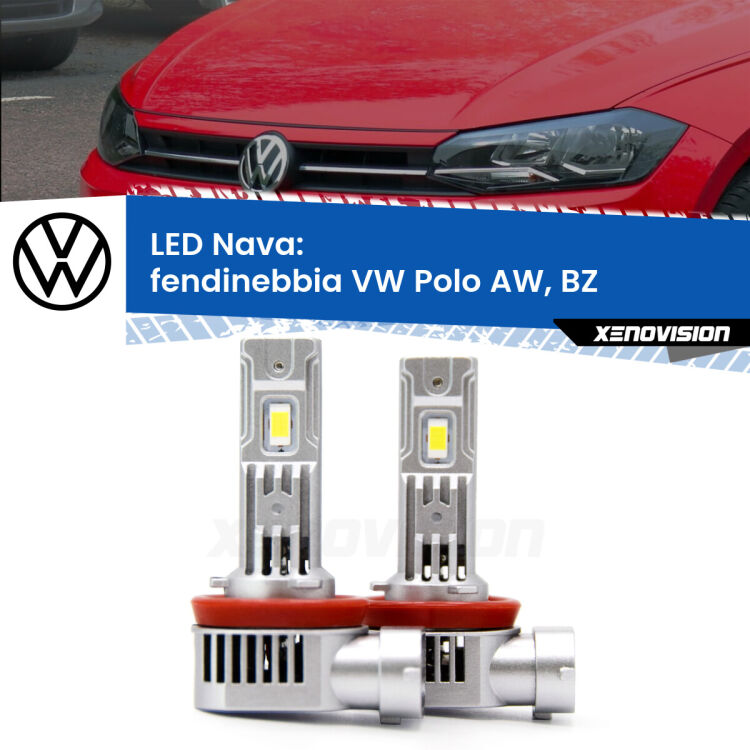 Fendinebbia LED VW Polo AW, BZ 2017 in poi: Nava 20,000Lm <strong>Fendinebbia LED no-spie per VW Polo</strong> AW, BZ 2017 in poi. Coppia lampade <strong>H11</strong>/H9/H8/H16(JP) modello Nava canbus, raffreddate a ventola.
