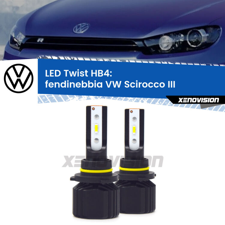 Fendinebbia LED VW Scirocco III 2008 - 2014: HB4 11,000Lm <strong>Kit fendinebbia LED</strong> HB4 per <strong>VW Scirocco</strong> III 2008 - 2014. Compatte, impermeabili, senza ventola: praticamente indistruttibili. Top Quality.