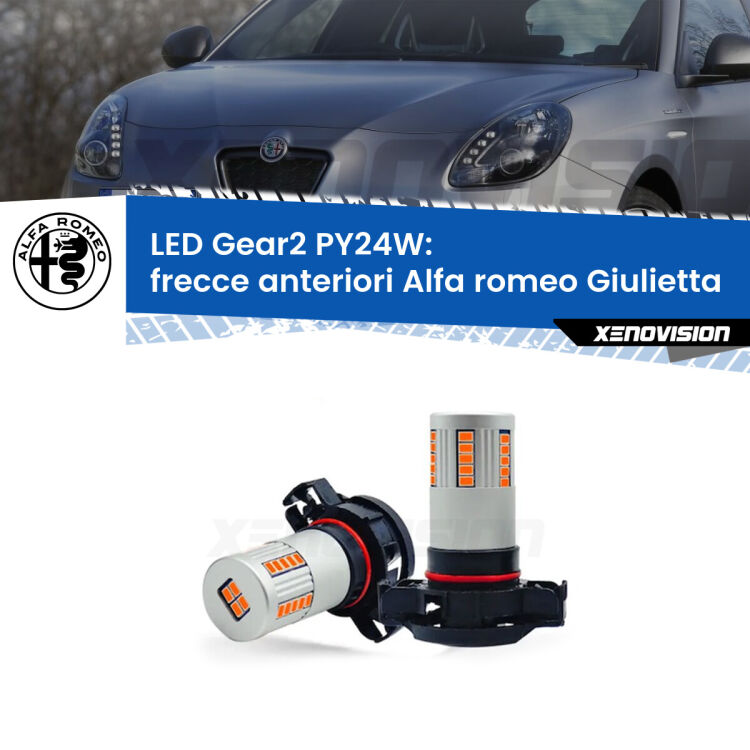<strong>Frecce Anteriori LED no-spie per Alfa romeo Giulietta</strong>  in poi. Coppia lampade <strong>PY24W</strong> modello Gear2 no Hyperflash.