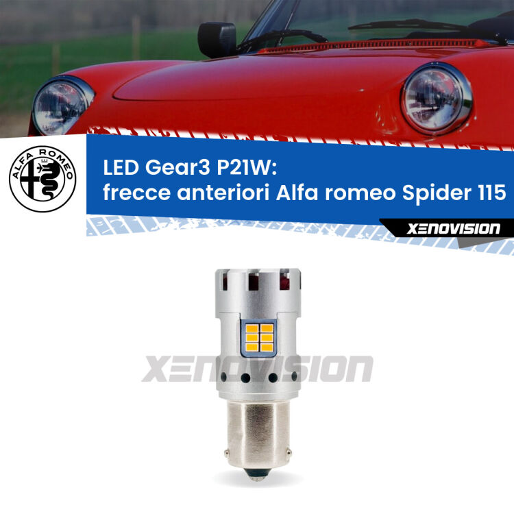 <strong>Frecce Anteriori LED no-spie per Alfa romeo Spider</strong> 115 1971 - 1993. Lampada <strong>P21W</strong> modello Gear3 no Hyperflash, raffreddata a ventola.