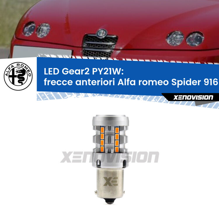 <strong>Frecce Anteriori LED no-spie per Alfa romeo Spider</strong> 916 faro bianco. Lampada <strong>PY21W</strong> modello Gear2 no Hyperflash.