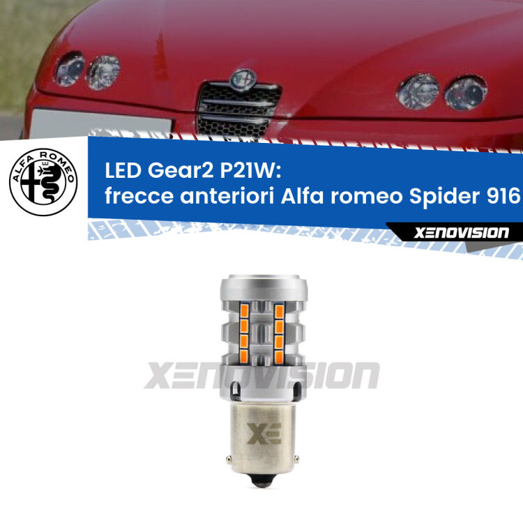 <strong>Frecce Anteriori LED no-spie per Alfa romeo Spider</strong> 916 faro giallo. Lampada <strong>P21W</strong> modello Gear2 no Hyperflash.