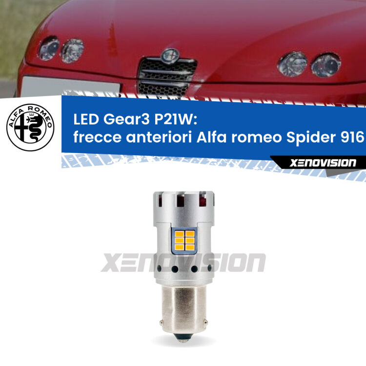 <strong>Frecce Anteriori LED no-spie per Alfa romeo Spider</strong> 916 faro giallo. Lampada <strong>P21W</strong> modello Gear3 no Hyperflash, raffreddata a ventola.
