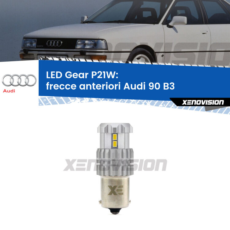 <strong>LED P21W per </strong><strong>Frecce Anteriori Audi 90 (B3) 1987 - 1991</strong><strong>. </strong>Richiede resistenze per eliminare lampeggio rapido, 3x più luce, compatta. Top Quality.

<strong>Frecce Anteriori LED per Audi 90</strong> B3 1987 - 1991. Lampada <strong>P21W</strong>. Usa delle resistenze per eliminare lampeggio rapido.