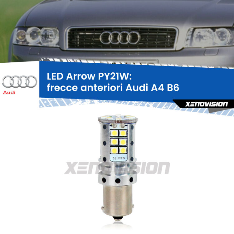 <strong>Frecce Anteriori LED no-spie per Audi A4</strong> B6 2000 - 2004. Lampada <strong>PY21W</strong> modello top di gamma Arrow.