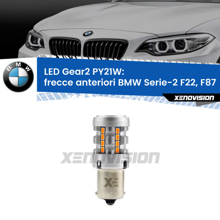 <strong>Frecce Anteriori LED no-spie per BMW Serie-2</strong> F22, F87 2012 - 2015. Lampada <strong>PY21W</strong> modello Gear2 no Hyperflash.