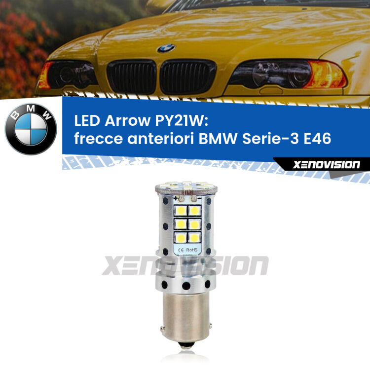 <strong>Frecce Anteriori LED no-spie per BMW Serie-3</strong> E46 faro bianco. Lampada <strong>PY21W</strong> modello top di gamma Arrow.