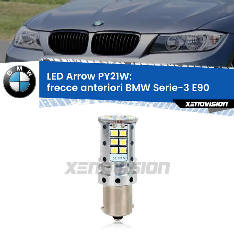 <strong>Frecce Anteriori LED no-spie per BMW Serie-3</strong> E90 2005 - 2011. Lampada <strong>PY21W</strong> modello top di gamma Arrow.