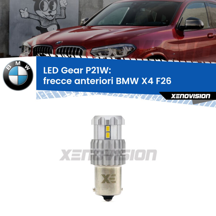 <strong>LED P21W per </strong><strong>Frecce Anteriori BMW X4 (F26) 2014 - 2017</strong><strong>. </strong>Richiede resistenze per eliminare lampeggio rapido, 3x più luce, compatta. Top Quality.

<strong>Frecce Anteriori LED per BMW X4</strong> F26 2014 - 2017. Lampada <strong>P21W</strong>. Usa delle resistenze per eliminare lampeggio rapido.